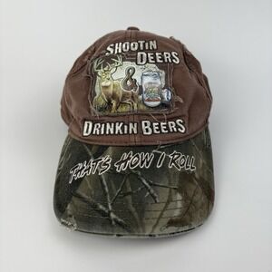 Shootin Deers Drinkin Beers Baseball Hat Cap Brown Camo Deer Hunting Strapback